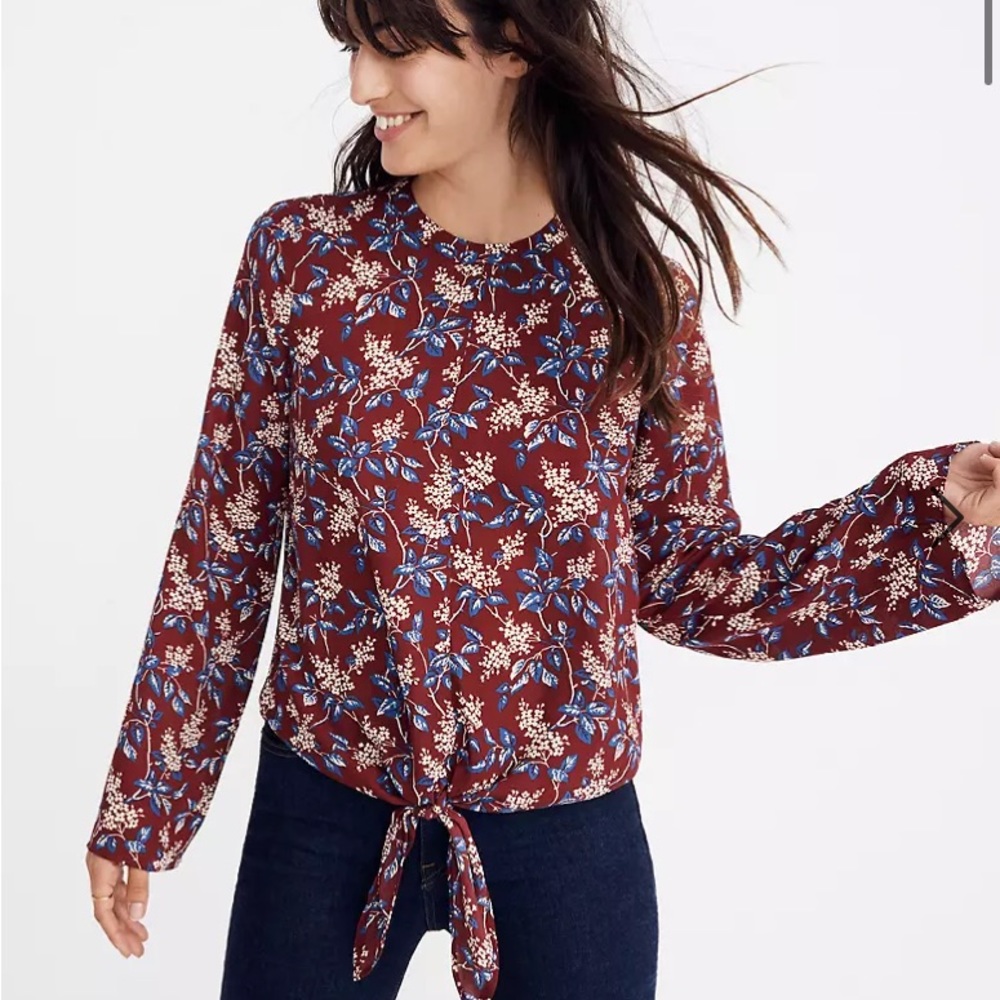 Madewell Burgundy Fall Floral Blouse Top XXS